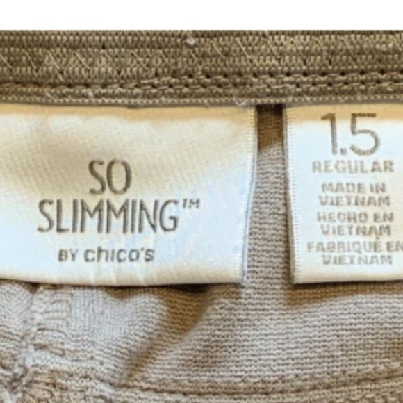CHICO'S So Slimming Pant Sz 1.5 (10) Tan Beige Stretch 5 Pocket Straight 210G - Picture 9 of 10